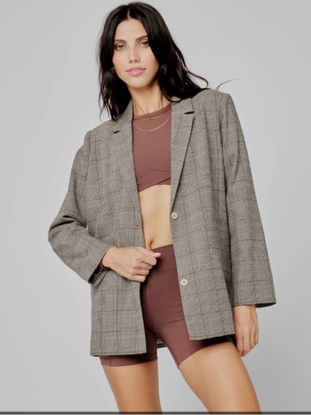 L*SPACE x Tessa Brooks Nadia Plaid Single-Breasted Relaxed Blazer NWOT size L